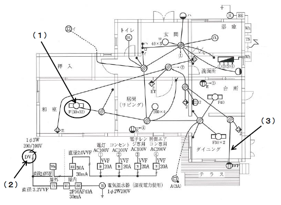 2018-15-001：木造住宅電灯配線図(屋内配線図) 